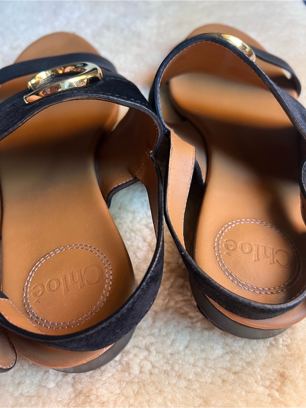 CHLOE C Slingback Sandals Sz 39 US 9 Suede Leather Black Chic Luxury Summer - Picture 5 of 16
